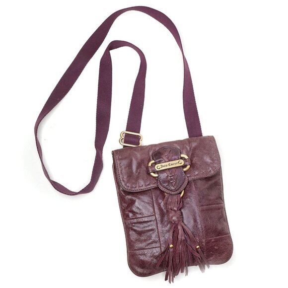Vintage Y2K Juicy Couture Plum Purple Leather Crossbody Bag Gold Tassel - Picture 4 of 16